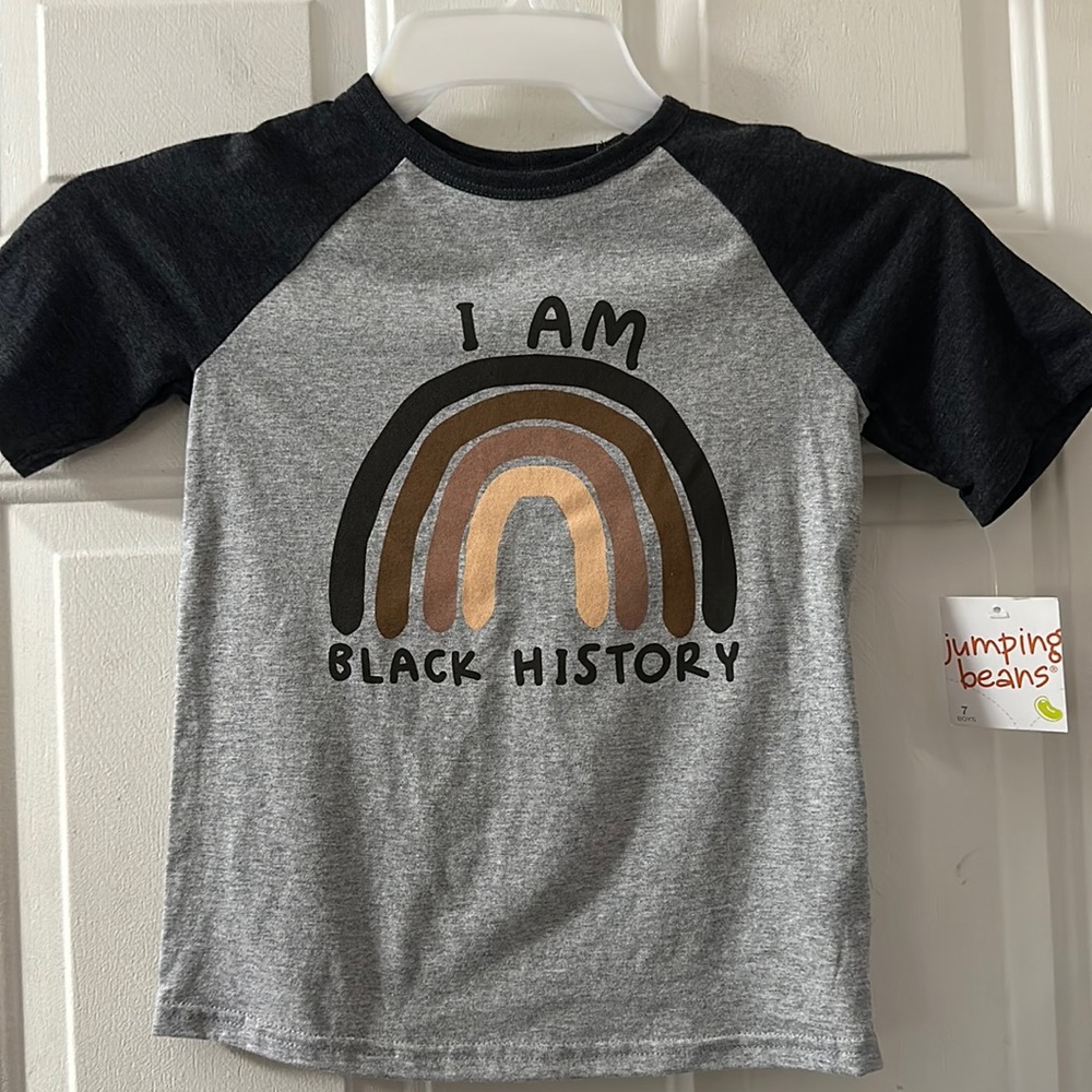 JUMPING BEANS GRAY I AM BLACK HISTORY TEE: NEW WITH TAGS: SIZE 7